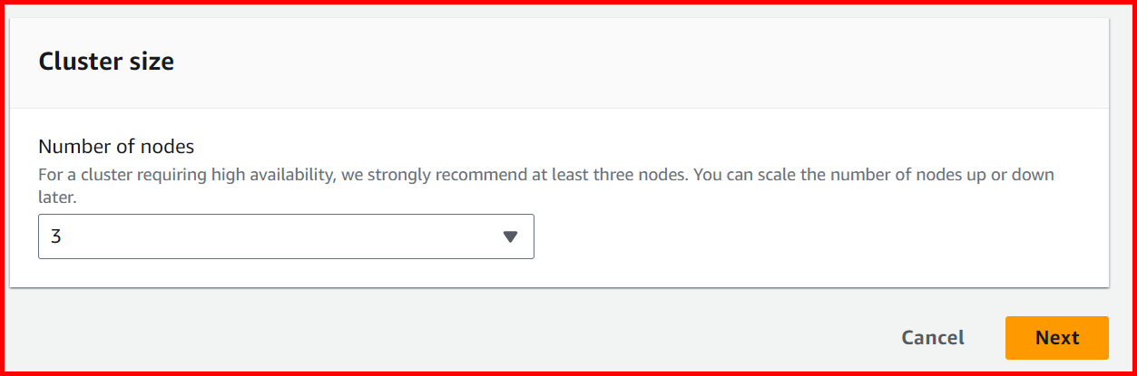 Picture showing the Create cluster screen for entering cluster name, node families and cluster size